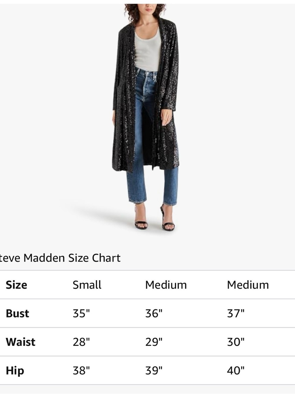 Steve Madden Black Sequin Long Duster Coat